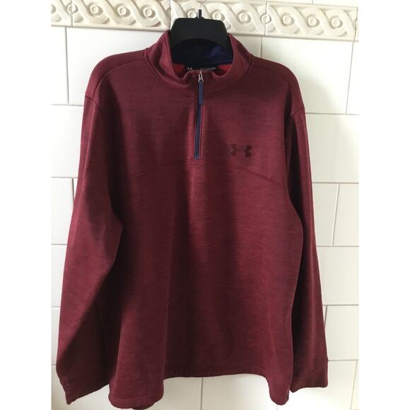 Under Armour Loose Coldgear Men's Cranberry  1/4 Zip Slub Pullover size XXL - Picture 1 of 3